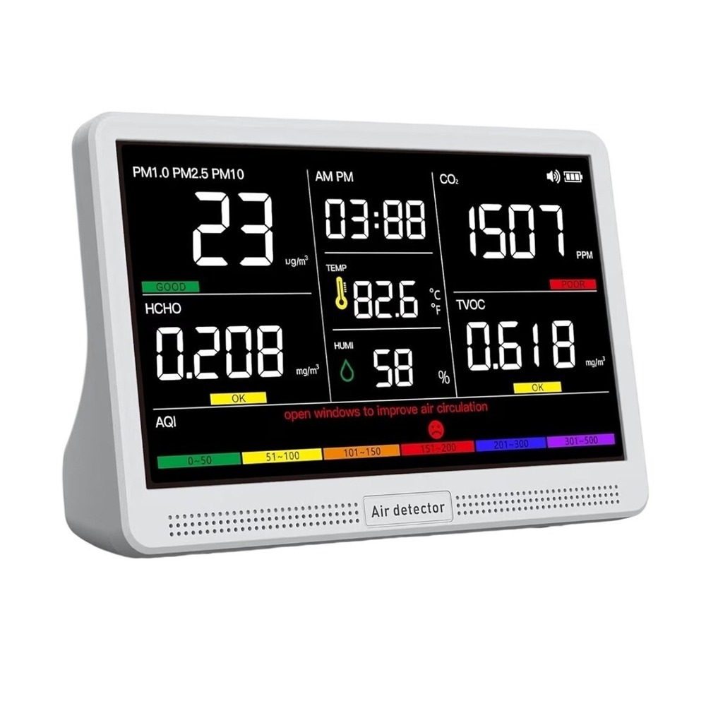 Indoor Air Quality Monitor CO2 PM2.5 PM10 HCHO TVOC Temperature Humidity Meter